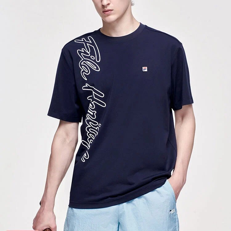 Alphabet Printing Knit Short Sleeve Blue