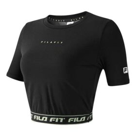 Alphabet Printing Yoga Gym Short Sleeve Top "Black"