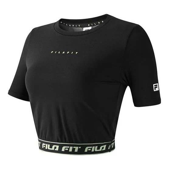 Alphabet Printing Yoga Gym Short Sleeve Top "Black"