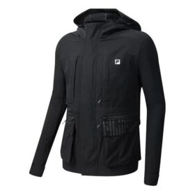 Athletics Cargo Woven Zipper Jacket Black