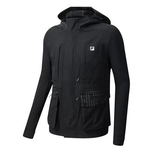 Athletics Cargo Woven Zipper Jacket Black