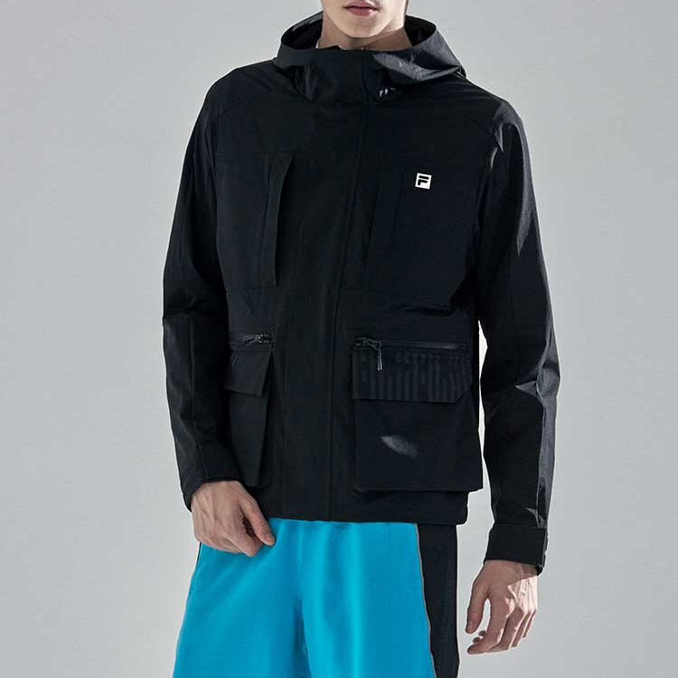 Athletics Cargo Woven Zipper Jacket Black