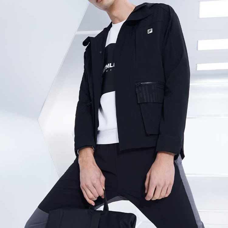 Athletics Cargo Woven Zipper Jacket Black