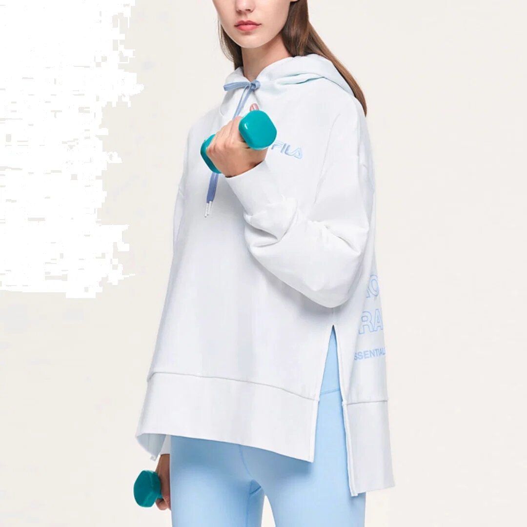 Athletics Split Hem Asymmetric Hoodie "White Blue"