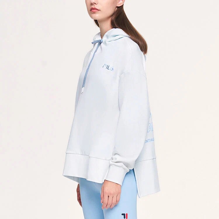 Athletics Split Hem Asymmetric Hoodie "White Blue"