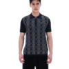 Black Castello Jacquard Knitted Polo with Zip