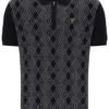 Black Castello Jacquard Knitted Polo with Zip