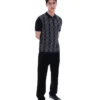 Black Castello Jacquard Knitted Polo with Zip