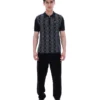 Black Castello Jacquard Knitted Polo with Zip