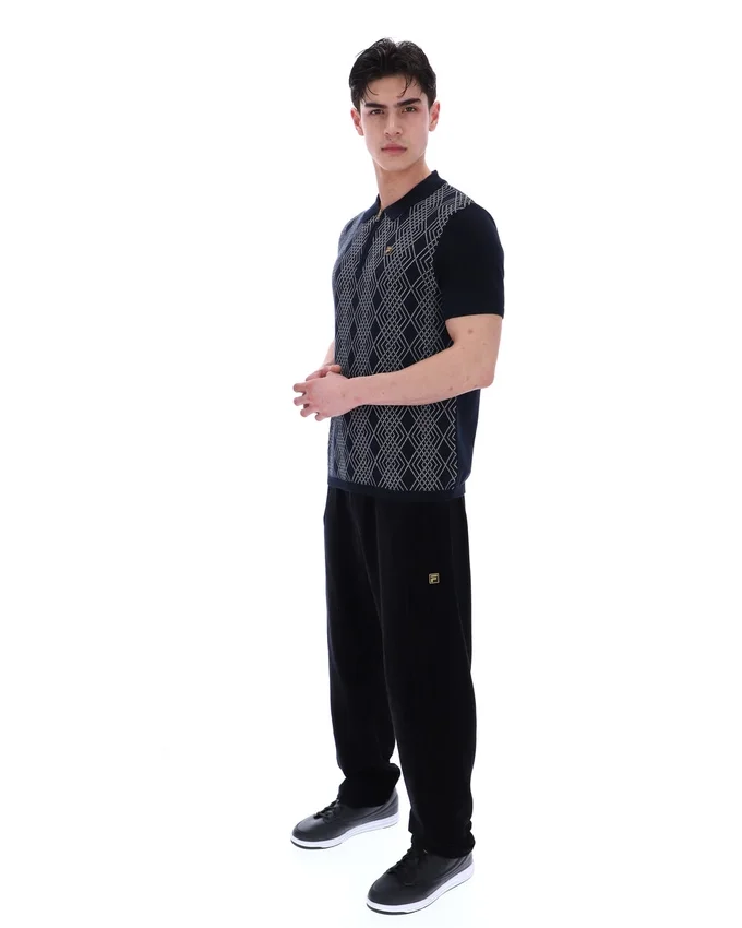 Black Castello Jacquard Knitted Polo with Zip