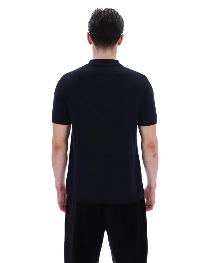Black Castello Jacquard Knitted Polo with Zip
