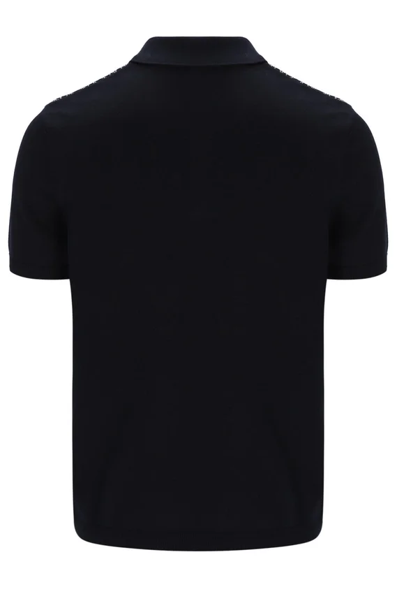 Black Castello Jacquard Knitted Polo with Zip