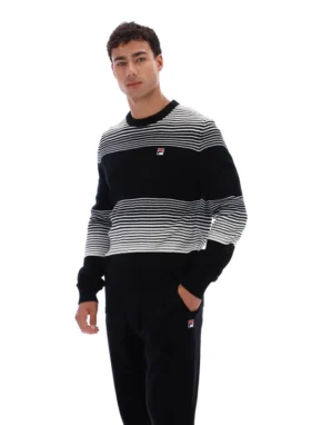 Black Connor Striped Knit Crew Neck
