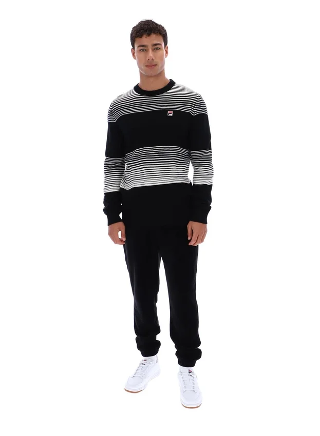Black Connor Striped Knit Crew Neck