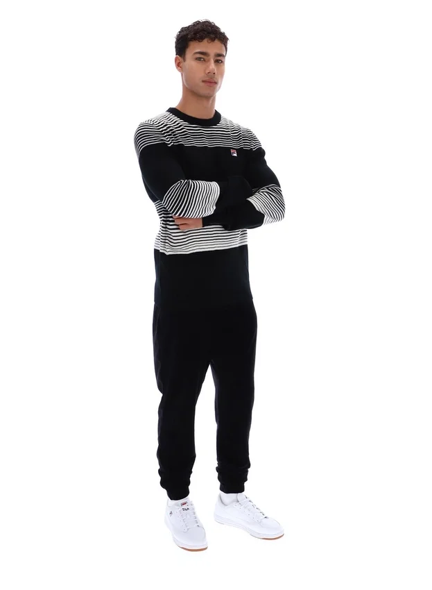 Black Connor Striped Knit Crew Neck