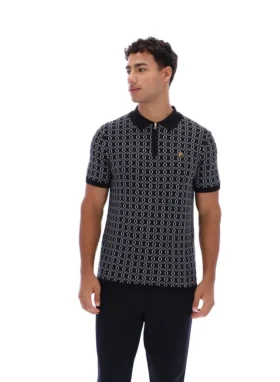 Black Jackson Jacquard Knit Zip Polo Shirt