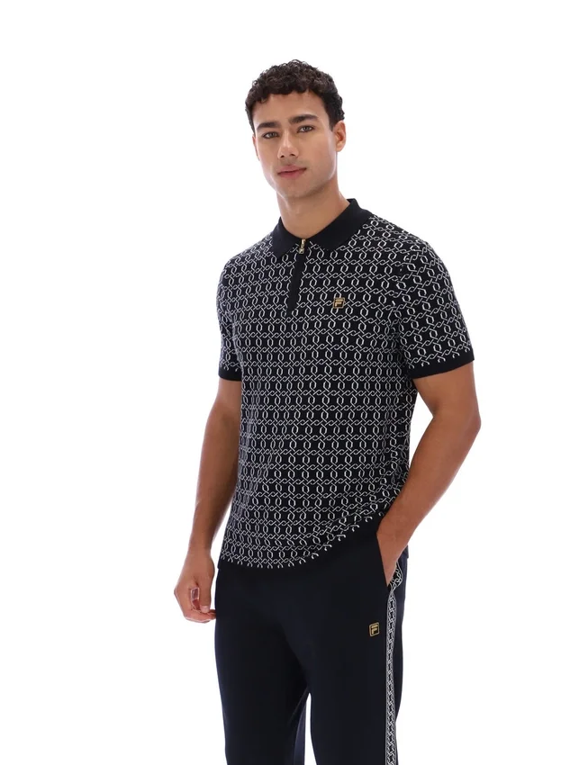 Black Jackson Jacquard Knit Zip Polo Shirt