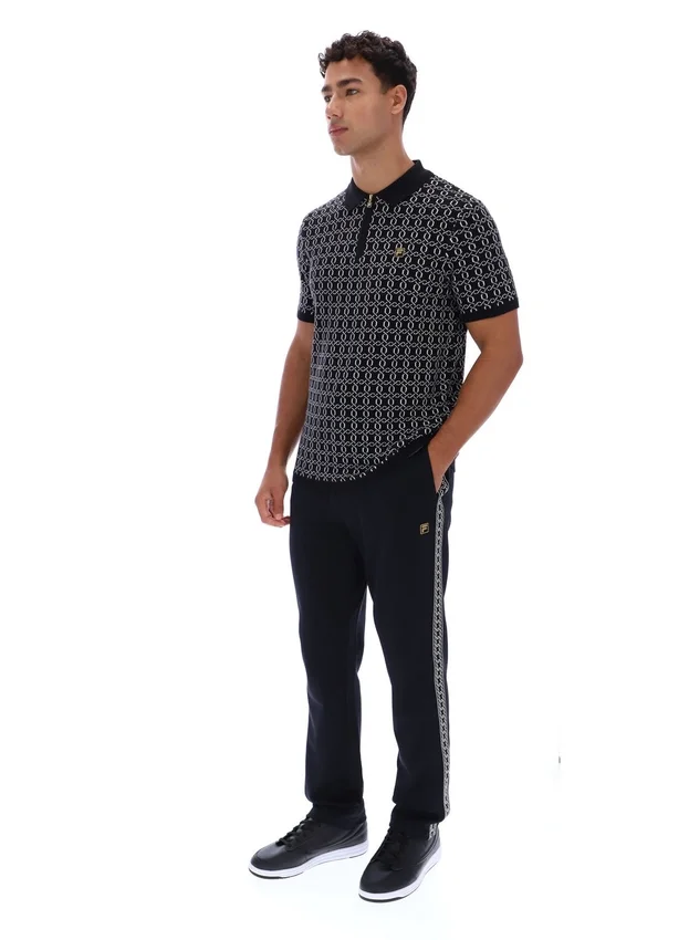 Black Jackson Jacquard Knit Zip Polo Shirt