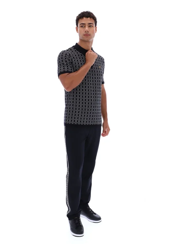 Black Jackson Jacquard Knit Zip Polo Shirt