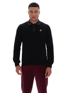 Black Kobe Striped Knit Polo