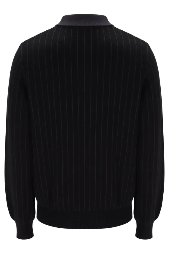 Black Kobe Striped Knit Polo
