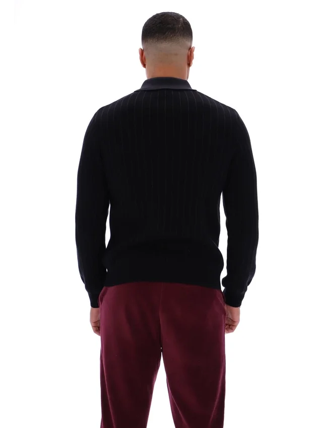 Black Kobe Striped Knit Polo