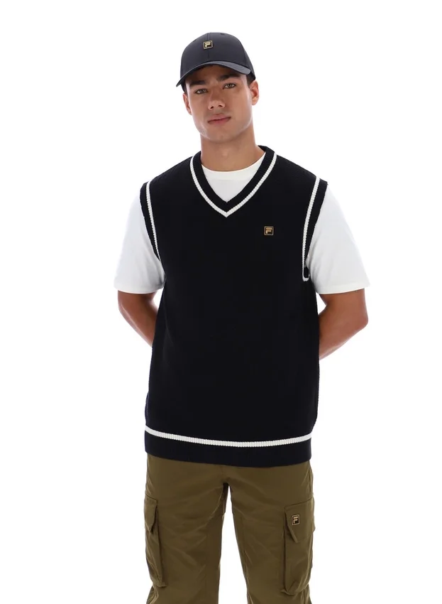 Black Mellor Textured Knit Vest with Tipping