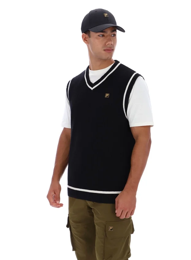 Black Mellor Textured Knit Vest with Tipping