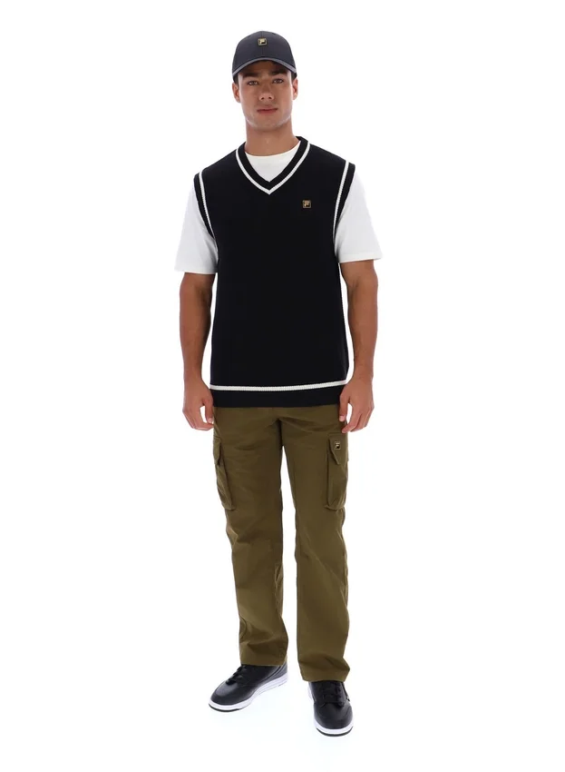 Black Mellor Textured Knit Vest with Tipping