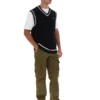 Black Mellor Textured Knit Vest with Tipping