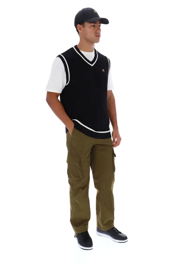 Black Mellor Textured Knit Vest with Tipping