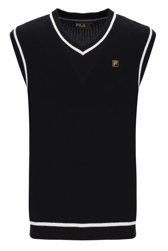 Black Mellor Textured Knit Vest with Tipping