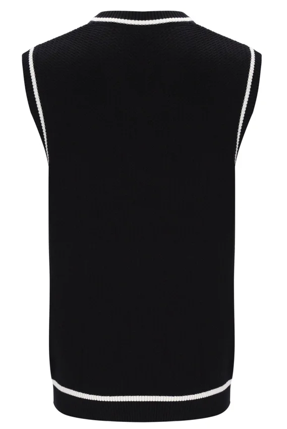 Black Mellor Textured Knit Vest with Tipping