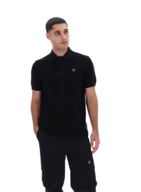 Black Sander Textured Knit Polo Shirt