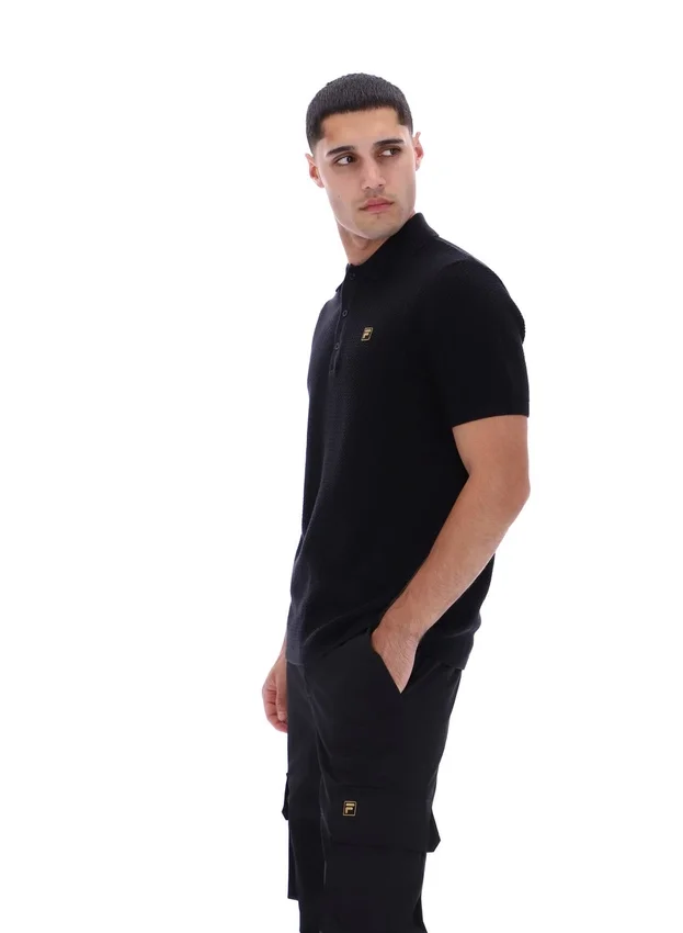 Black Sander Textured Knit Polo Shirt