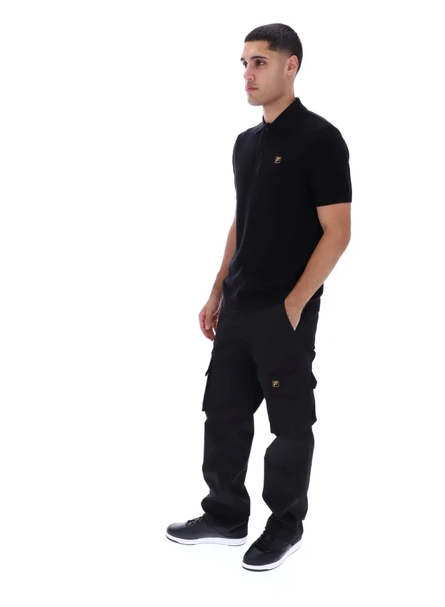 Black Sander Textured Knit Polo Shirt