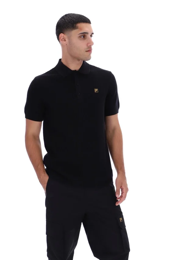 Black Sander Textured Knit Polo Shirt