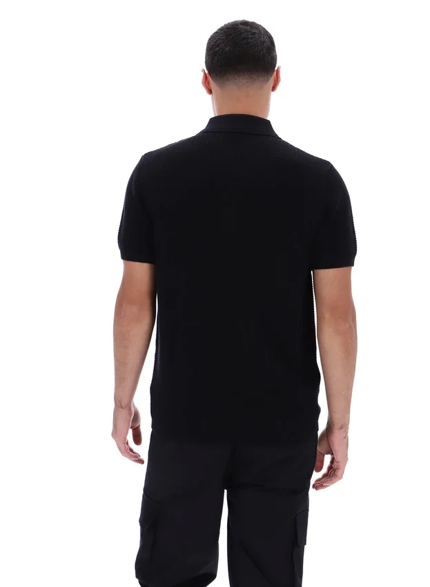 Black Sander Textured Knit Polo Shirt