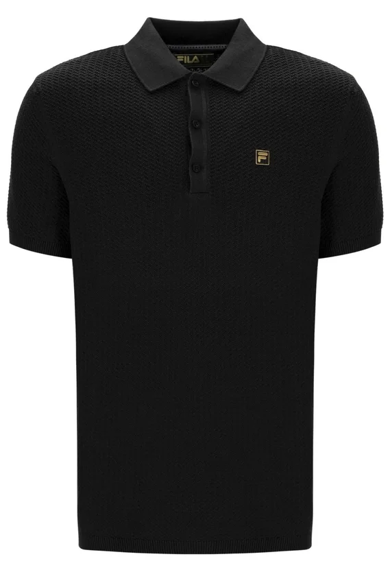 Black Sander Textured Knit Polo Shirt