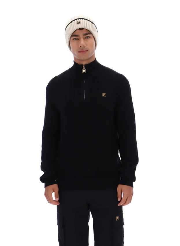 Black Stevie 1/4 Zip Funnel Neck Textured Knit