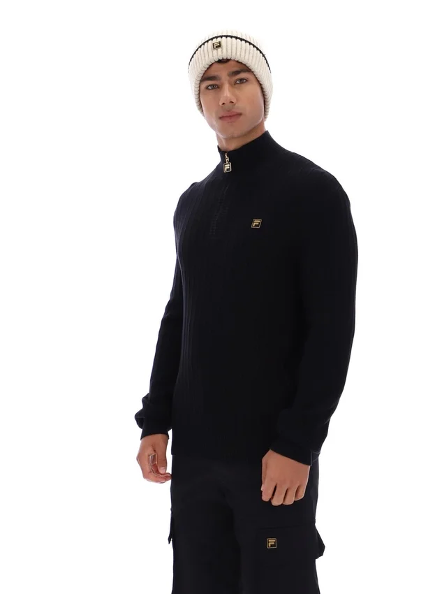 Black Stevie 1/4 Zip Funnel Neck Textured Knit
