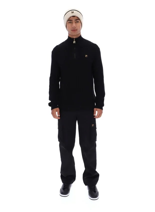 Black Stevie 1/4 Zip Funnel Neck Textured Knit