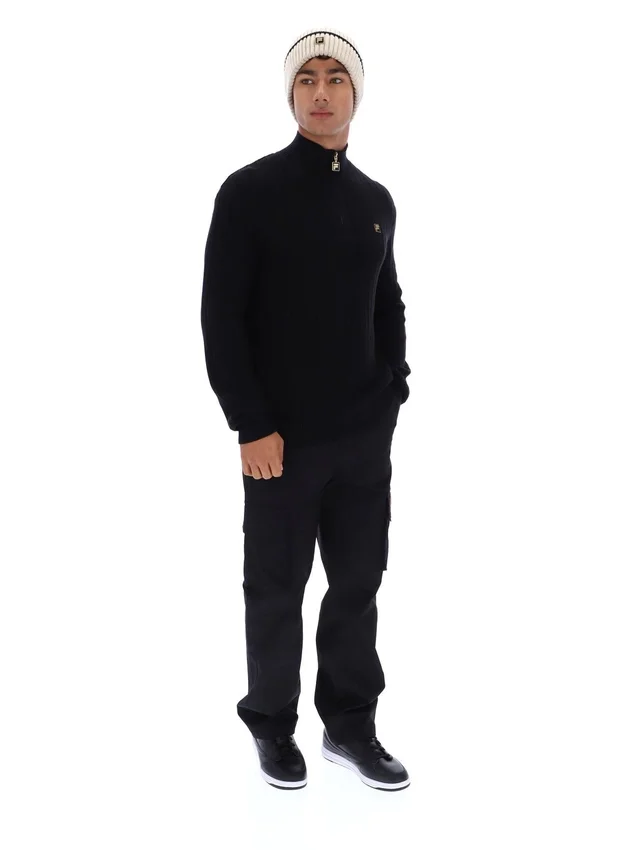 Black Stevie 1/4 Zip Funnel Neck Textured Knit