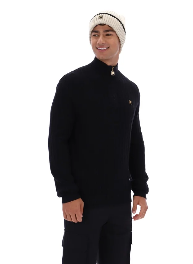 Black Stevie 1/4 Zip Funnel Neck Textured Knit