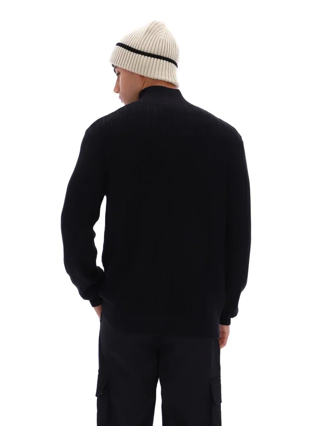 Black Stevie 1/4 Zip Funnel Neck Textured Knit