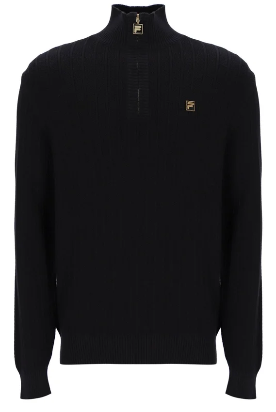 Black Stevie 1/4 Zip Funnel Neck Textured Knit