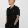 Black Walter Open Knit Pointelle Panel Polo