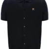 Black Walter Open Knit Pointelle Panel Polo