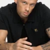 Black Walter Open Knit Pointelle Panel Polo