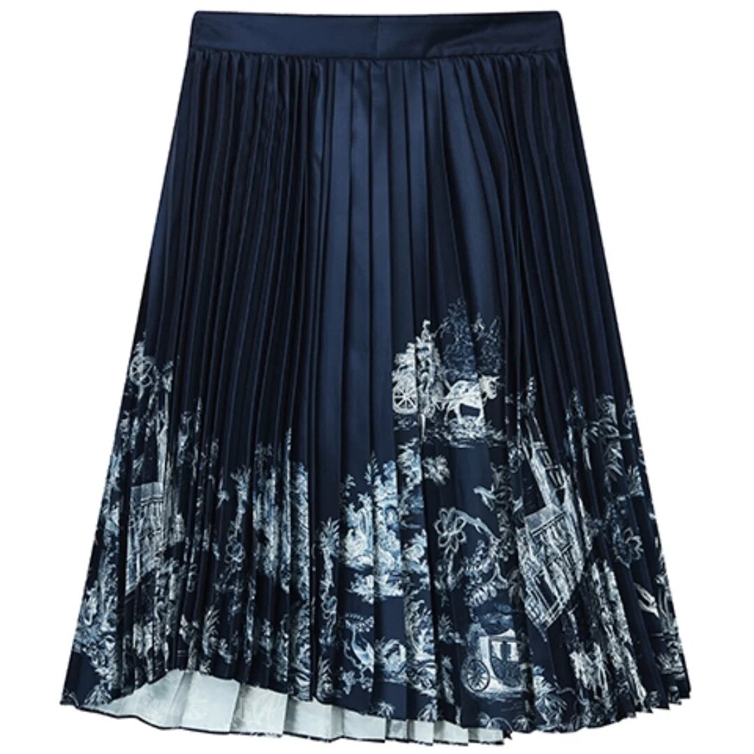 Casual Long Skirt "Navy White"